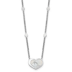 Sterling Silver Rhodium-plated Mother of Pearl Heart 16 inch with 1 inch extension Station Necklace