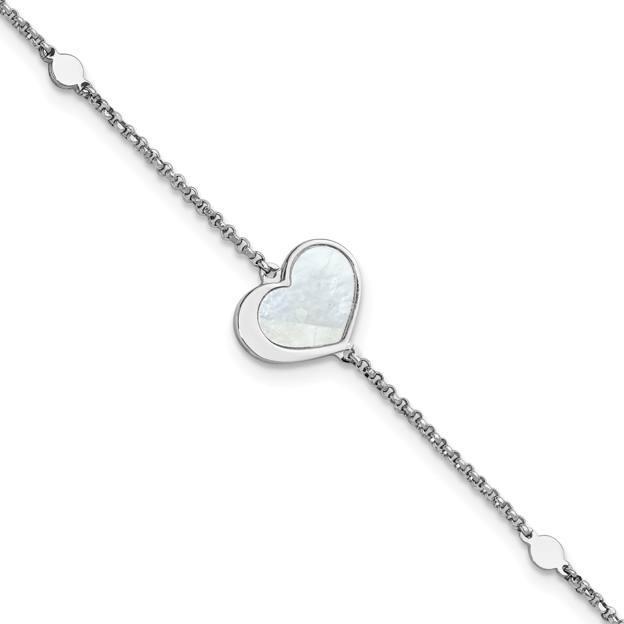 Sterling Silver Rhodium-plated Mother of Pearl Heart 6.5 inch with 1 inch extension Bracelet Main image