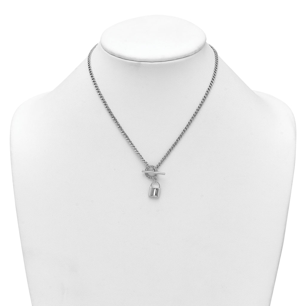 Sterling Silver Rhodium-plated CZ 16 inch with 2 inch extender Lock Pendant Toggle Necklace