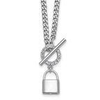 Sterling Silver Rhodium-plated CZ 16 inch with 2 inch extender Lock Pendant Toggle Necklace