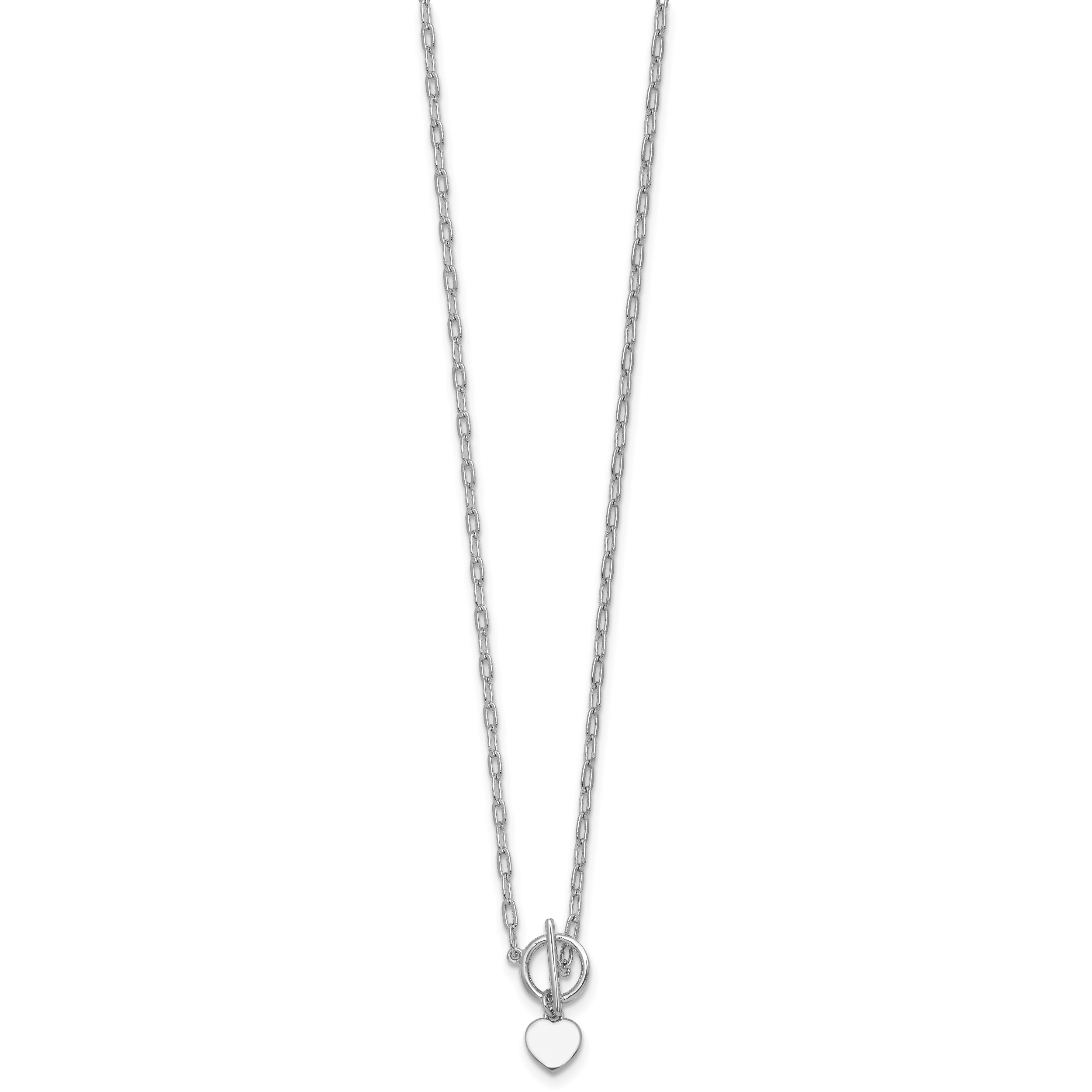 Sterling Silver Rhodium-plated Polished Heart Dangle Paperclip Link 16 Inch with 2 Inch Extension Necklace Secondary image