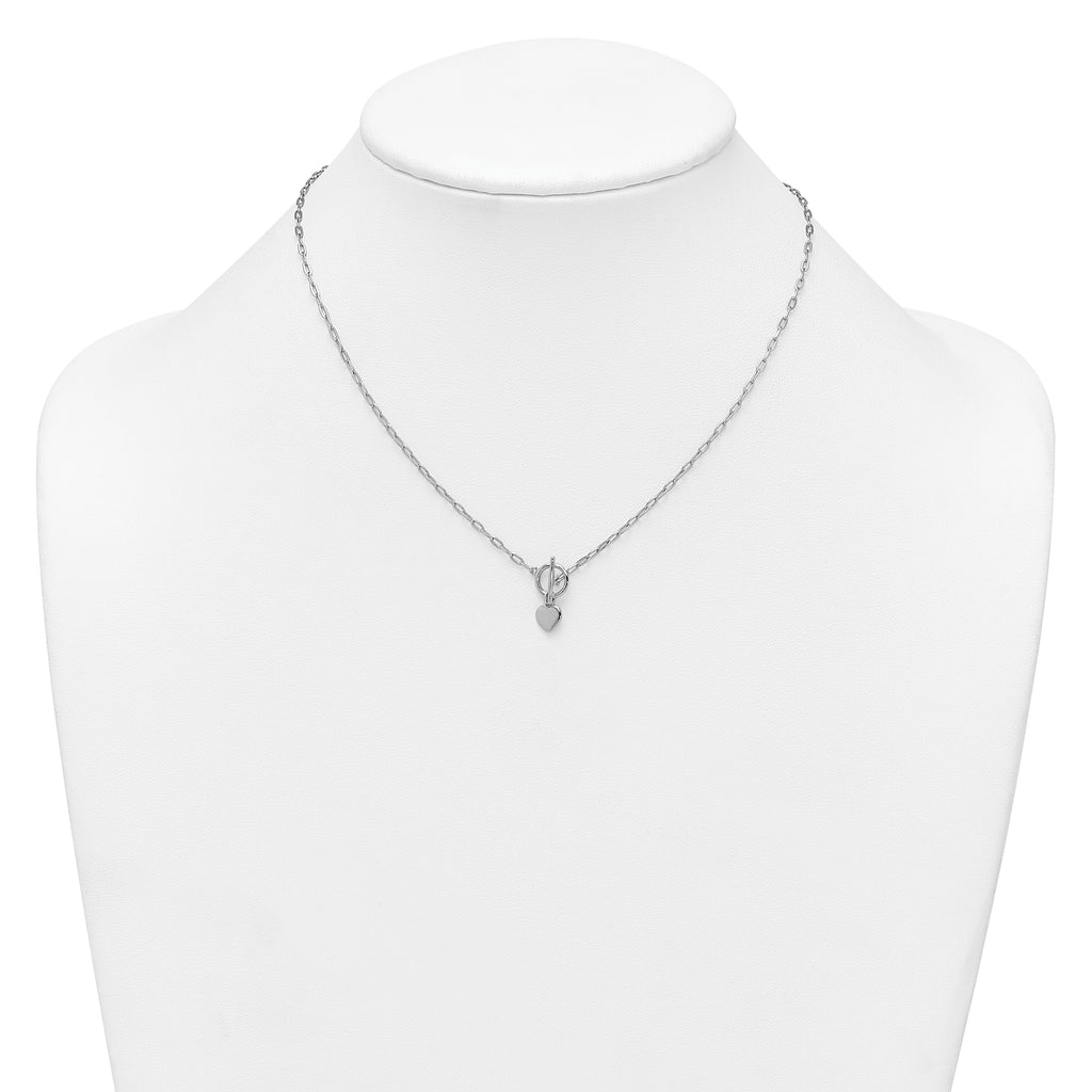 Sterling Silver Rhodium-plated Polished Heart Dangle Paperclip Link 16 Inch with 2 Inch Extension Necklace