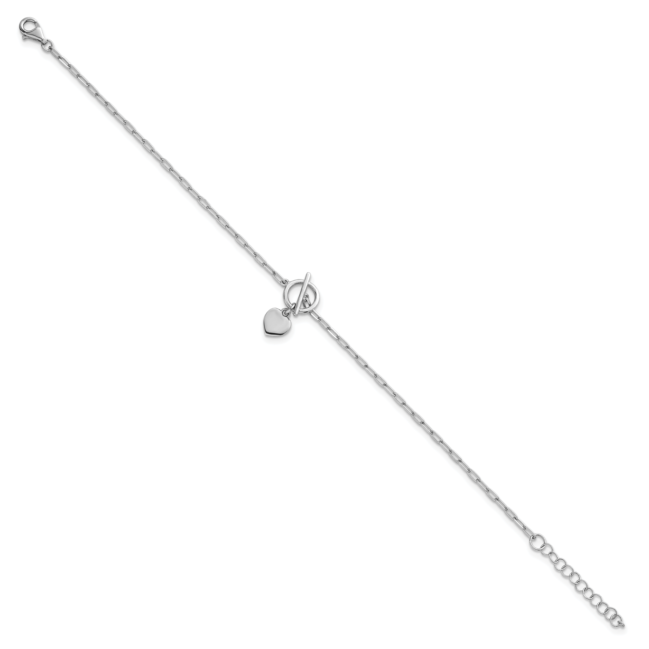 Sterling Silver Rhodium-plated Polished Heart Dangle Paperclip Link 6.5 Inch with 1 Inch Extension Bracelet Secondary image