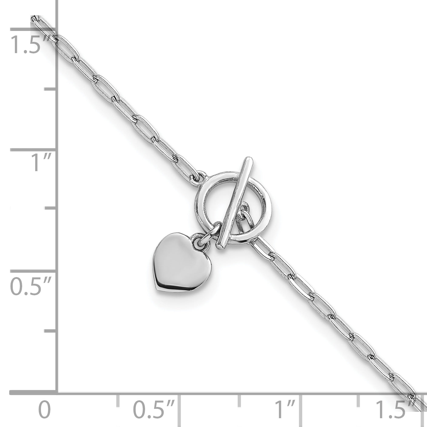 Sterling Silver Rhodium-plated Polished Heart Dangle Paperclip Link 6.5 Inch with 1 Inch Extension Bracelet