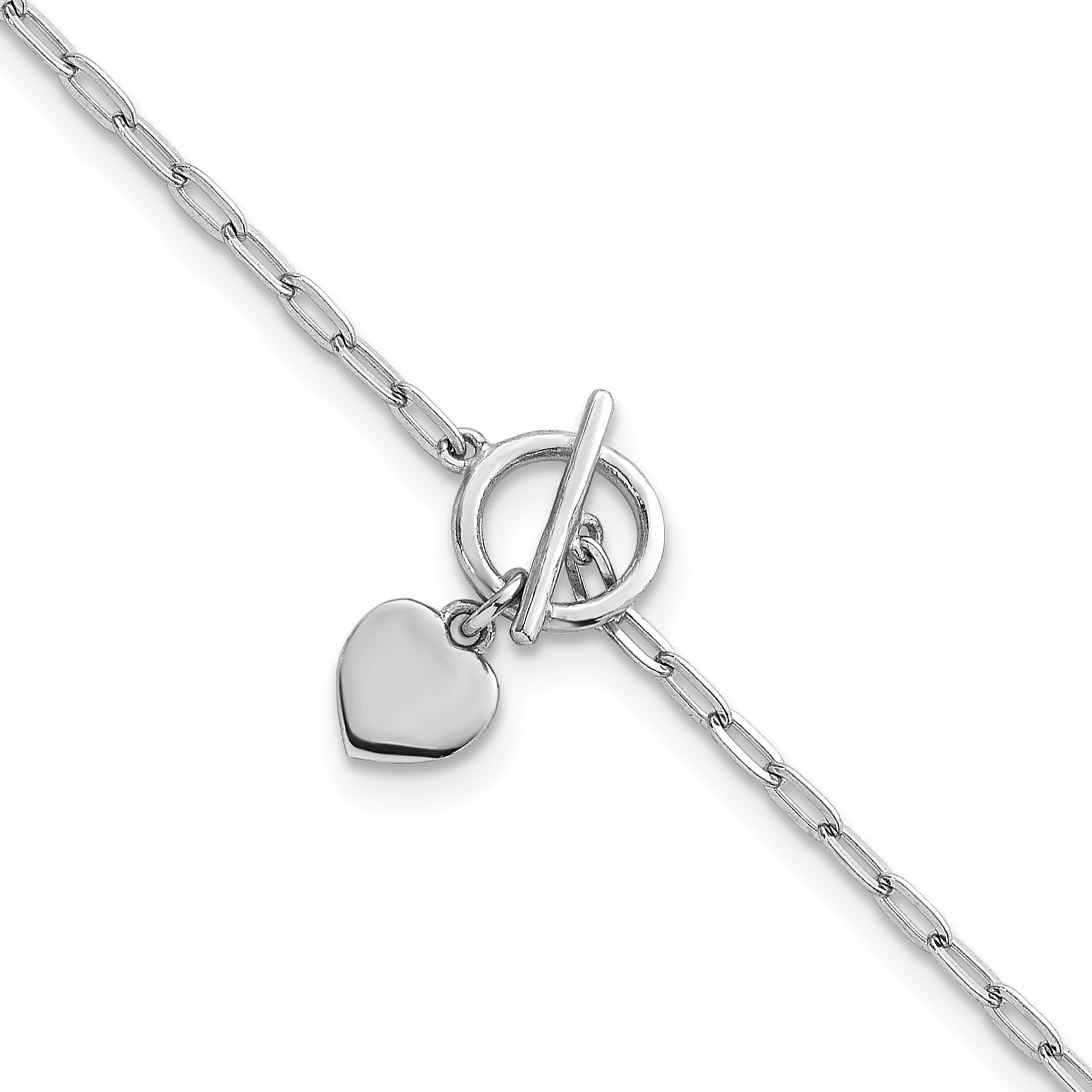 Sterling Silver Rhodium-plated Polished Heart Dangle Paperclip Link 6.5 Inch with 1 Inch Extension Bracelet Main image