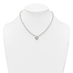 Sterling Silver Polished Fancy Engravable Heart Disc on Rope Chain 16 Inch with 2 Inch Extension Necklace