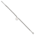 Sterling Silver Polished Fancy Engravable Heart Disc on Rope Chain 7 Inch with 1 Inch Extension Bracelet