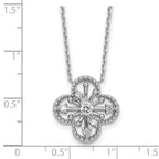 Sterling Silver Rhodium-plated CZ Textured Clover Shape 16 inch with 1.25 inch Extension Necklace