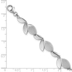 Sterling Silver Rhodium-plated Brushed and Polished Fancy Leaves 7.5 inch with 0.75 inch Extension Bracelet