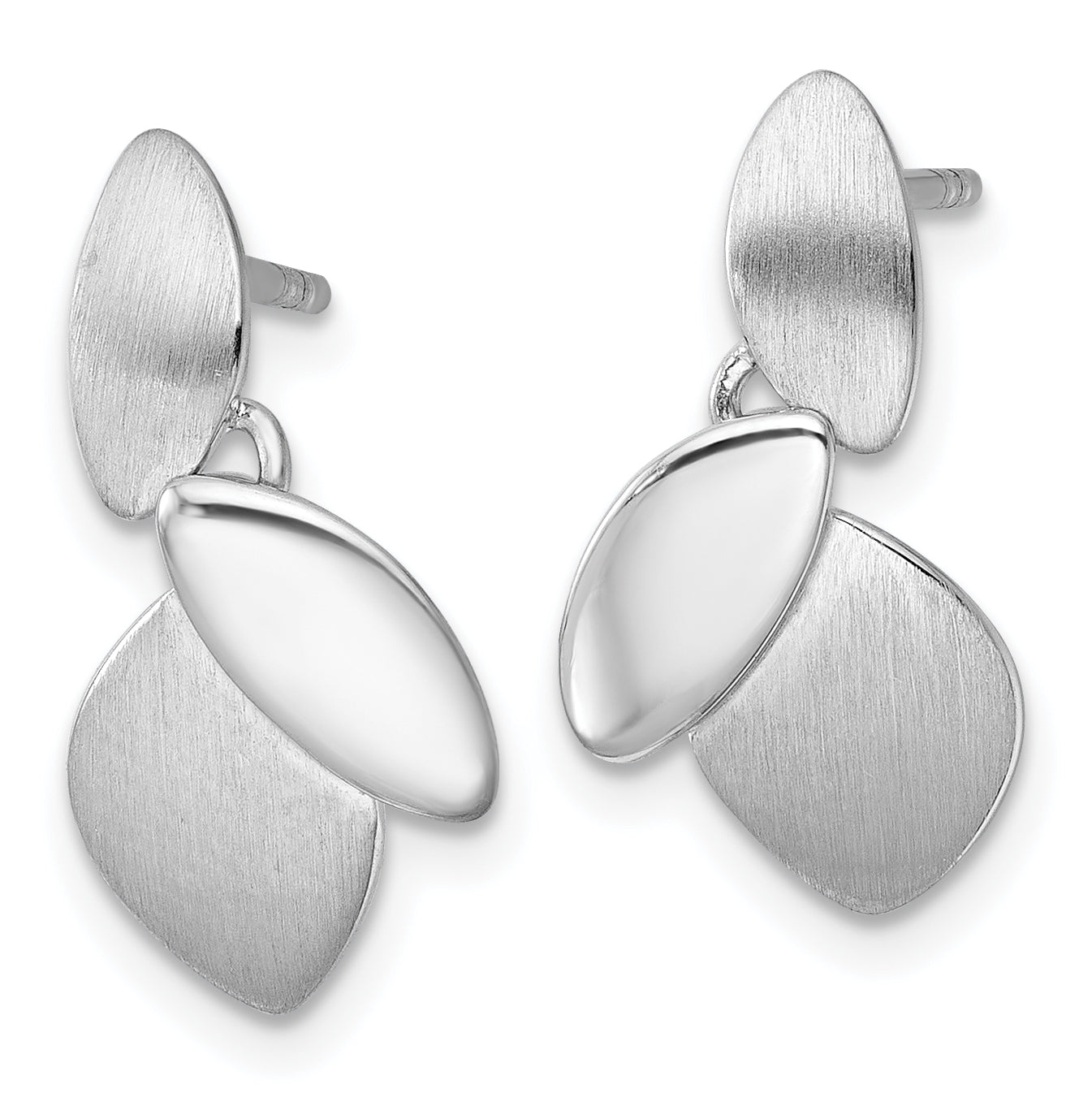 Sterling Silver Rhodium-plated Brushed and Polished Fancy Leaves Dangle Post Earrings Secondary image