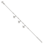 Sterling Silver Polished and Beaded with Three Leaf Dangles 7 inch with 1 inch Extension Bracelet