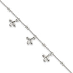 Sterling Silver Polished and Beaded with Three Leaf Dangles 7 inch with 1 inch Extension Bracelet