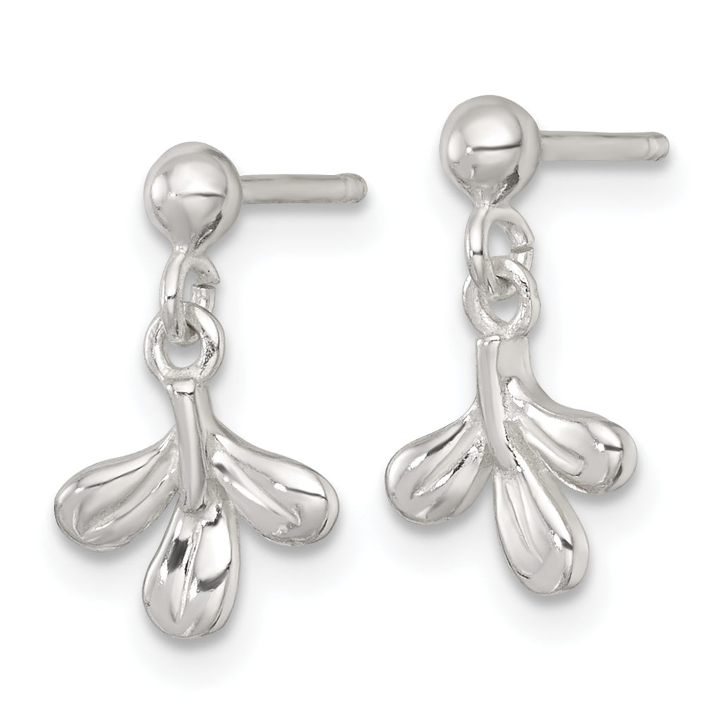 Sterling Silver Polished Three Leaf Dangle Post Earrings