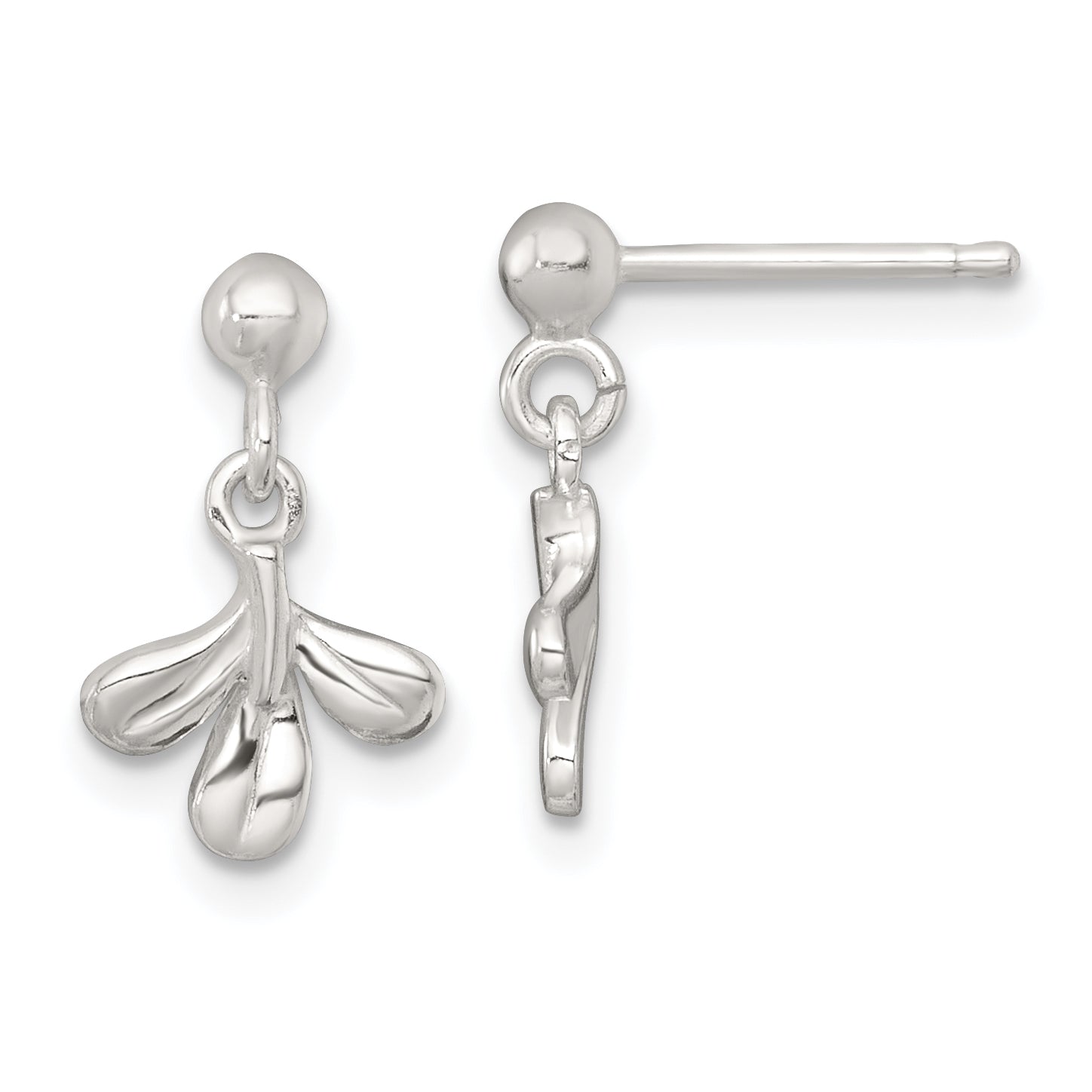 Sterling Silver Polished Three Leaf Dangle Post Earrings
