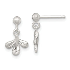 Sterling Silver Polished Three Leaf Dangle Post Earrings