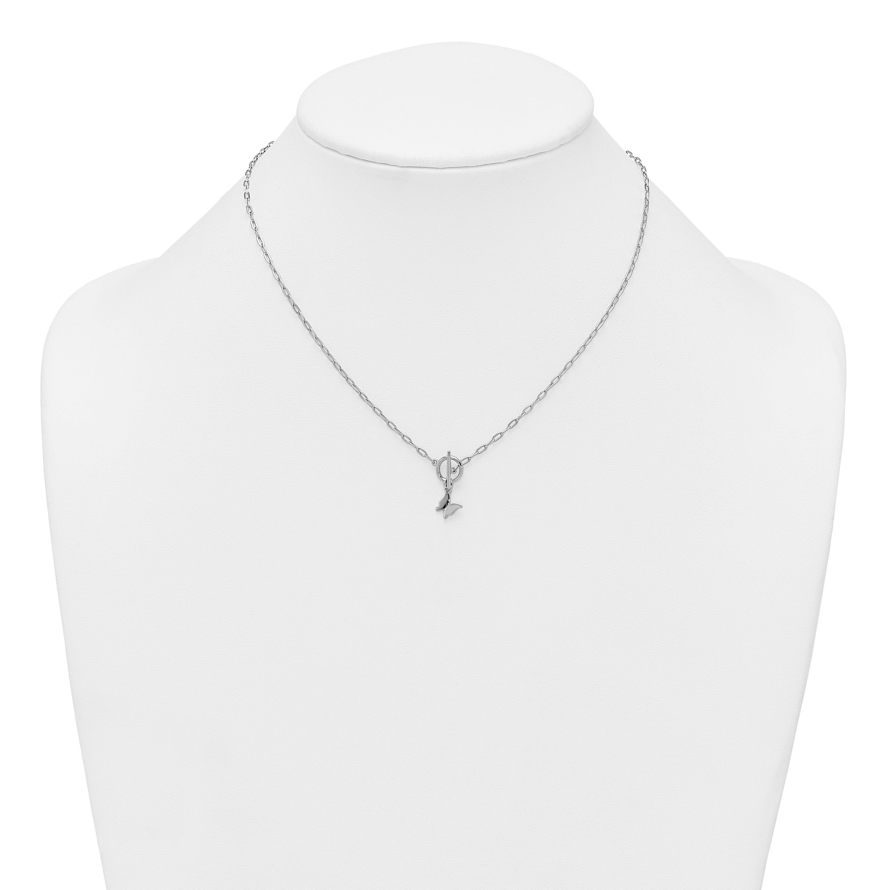 Sterling Silver Rhodium-plated Polished Butterfly Dangle Paperclip Link 16 Inch with 2 Inch Extension Necklace
