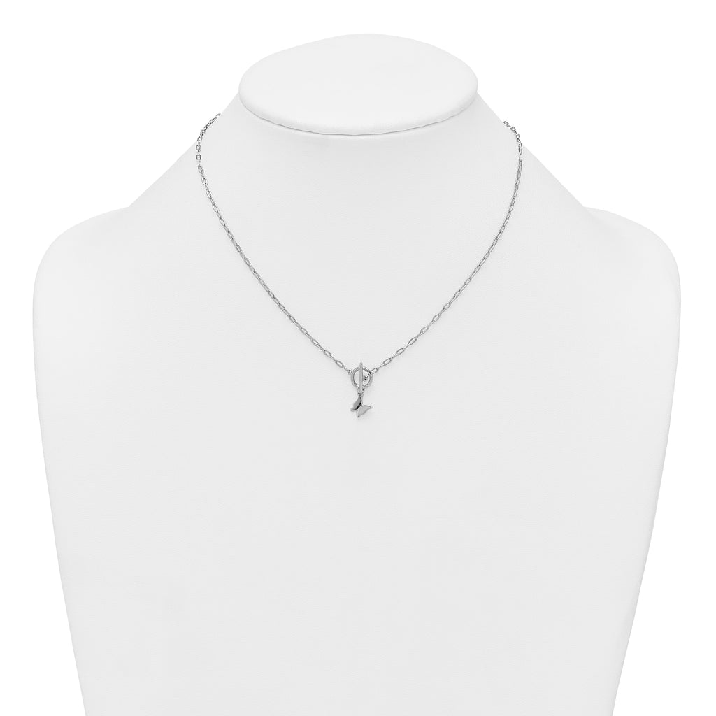 Sterling Silver Rhodium-plated Polished Butterfly Dangle Paperclip Link 16 Inch with 2 Inch Extension Necklace