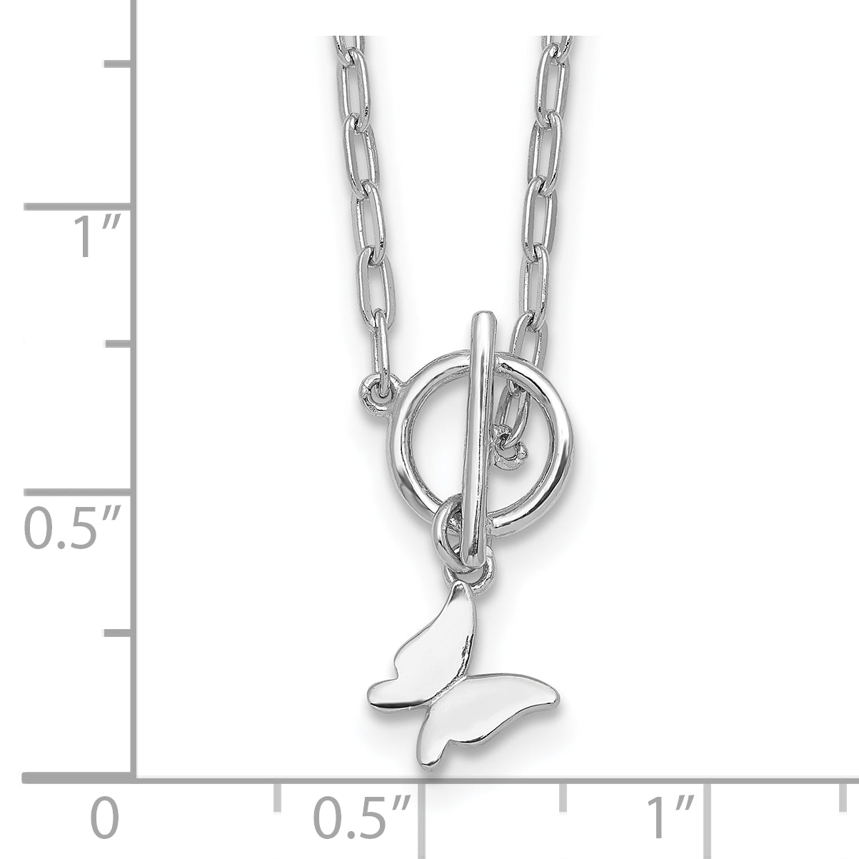 Sterling Silver Rhodium-plated Polished Butterfly Dangle Paperclip Link 16 Inch with 2 Inch Extension Necklace
