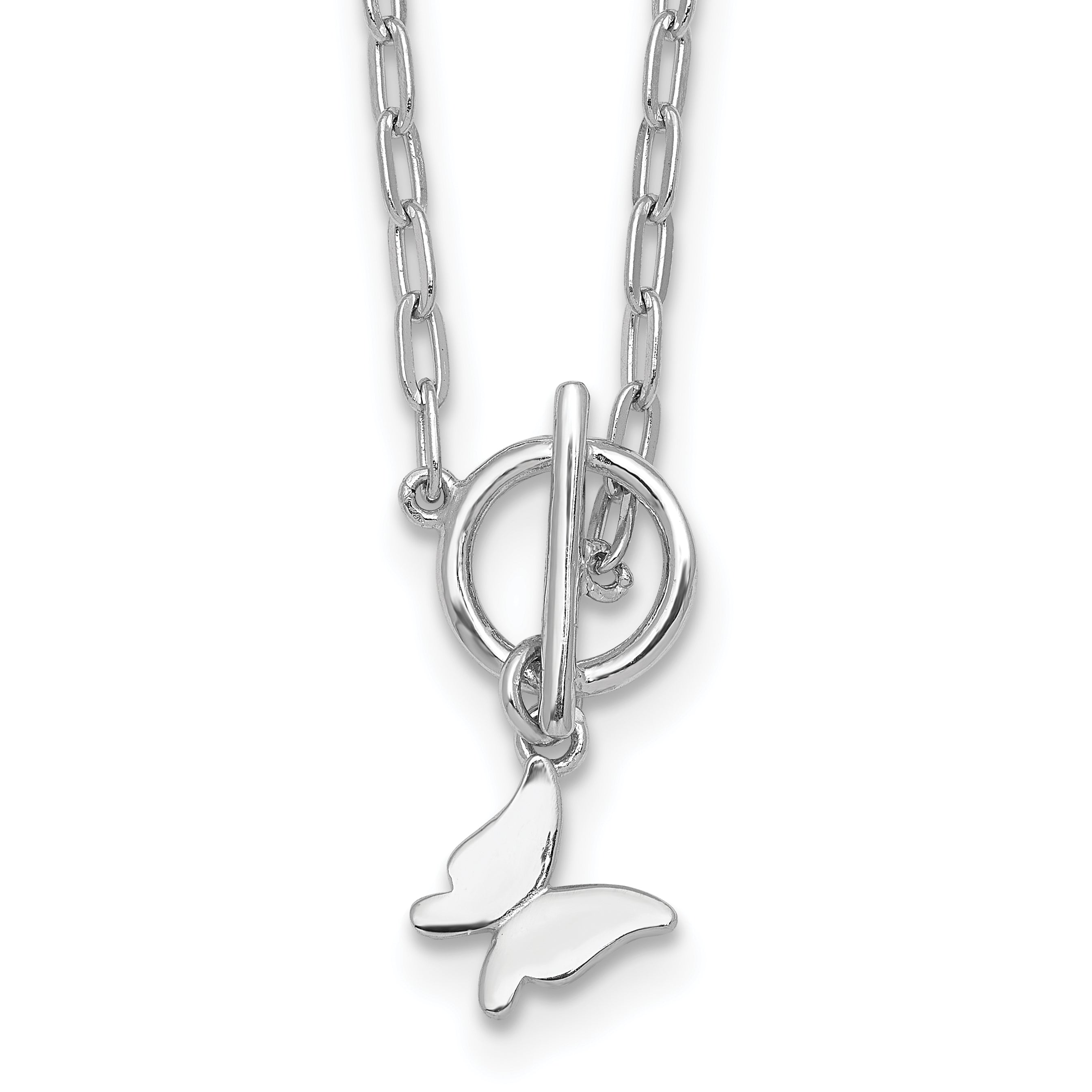 Sterling Silver Rhodium-plated Polished Butterfly Dangle Paperclip Link 16 Inch with 2 Inch Extension Necklace Main image