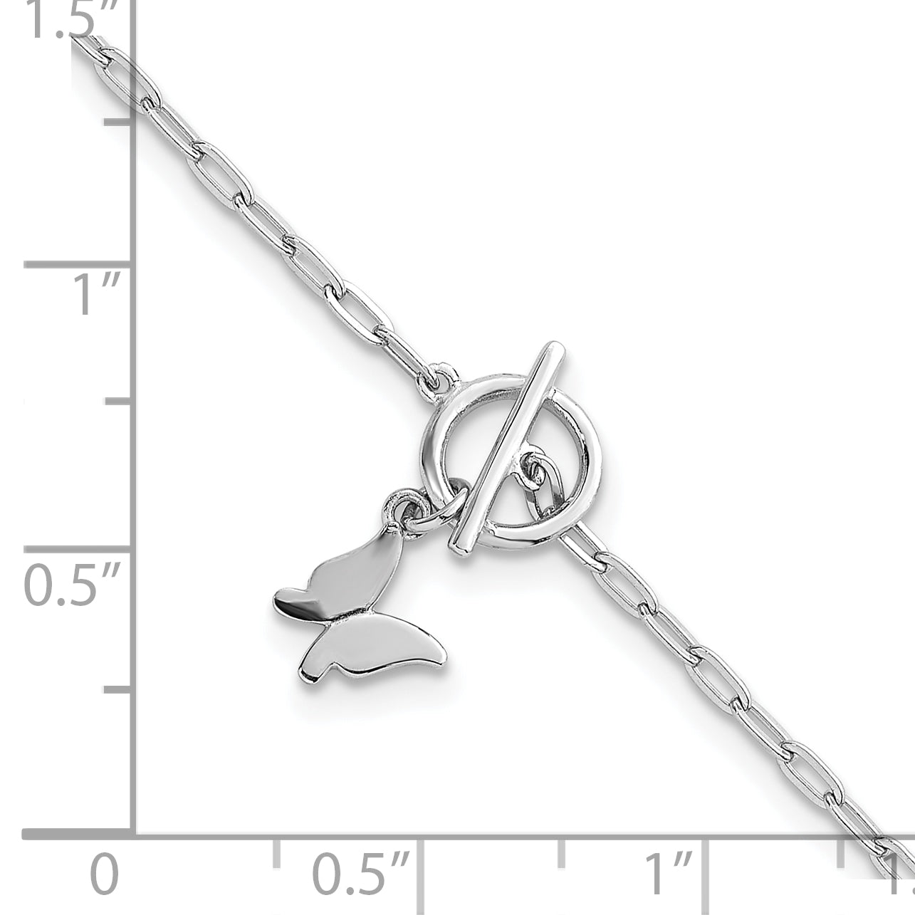 Sterling Silver Rhodium-plated Polished Butterfly Dangle Paperclip Link 6.5 Inch with 1 Inch Extension Bracelet