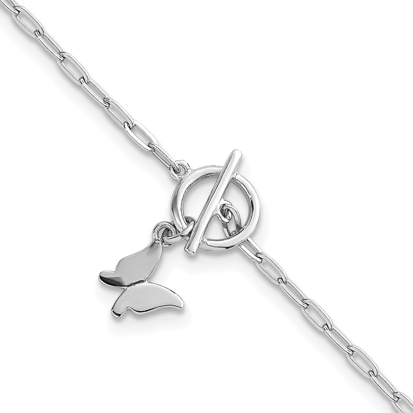 Sterling Silver Rhodium-plated Polished Butterfly Dangle Paperclip Link 6.5 Inch with 1 Inch Extension Bracelet Main image