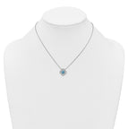 Sterling Silver Rhodium-plated Blue CZ Textured Clover Shape 16 inch with 1.5 inch Extension Necklace