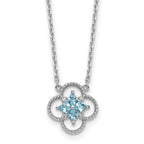 Sterling Silver Rhodium-plated Blue CZ Textured Clover Shape 16 inch with 1.5 inch Extension Necklace