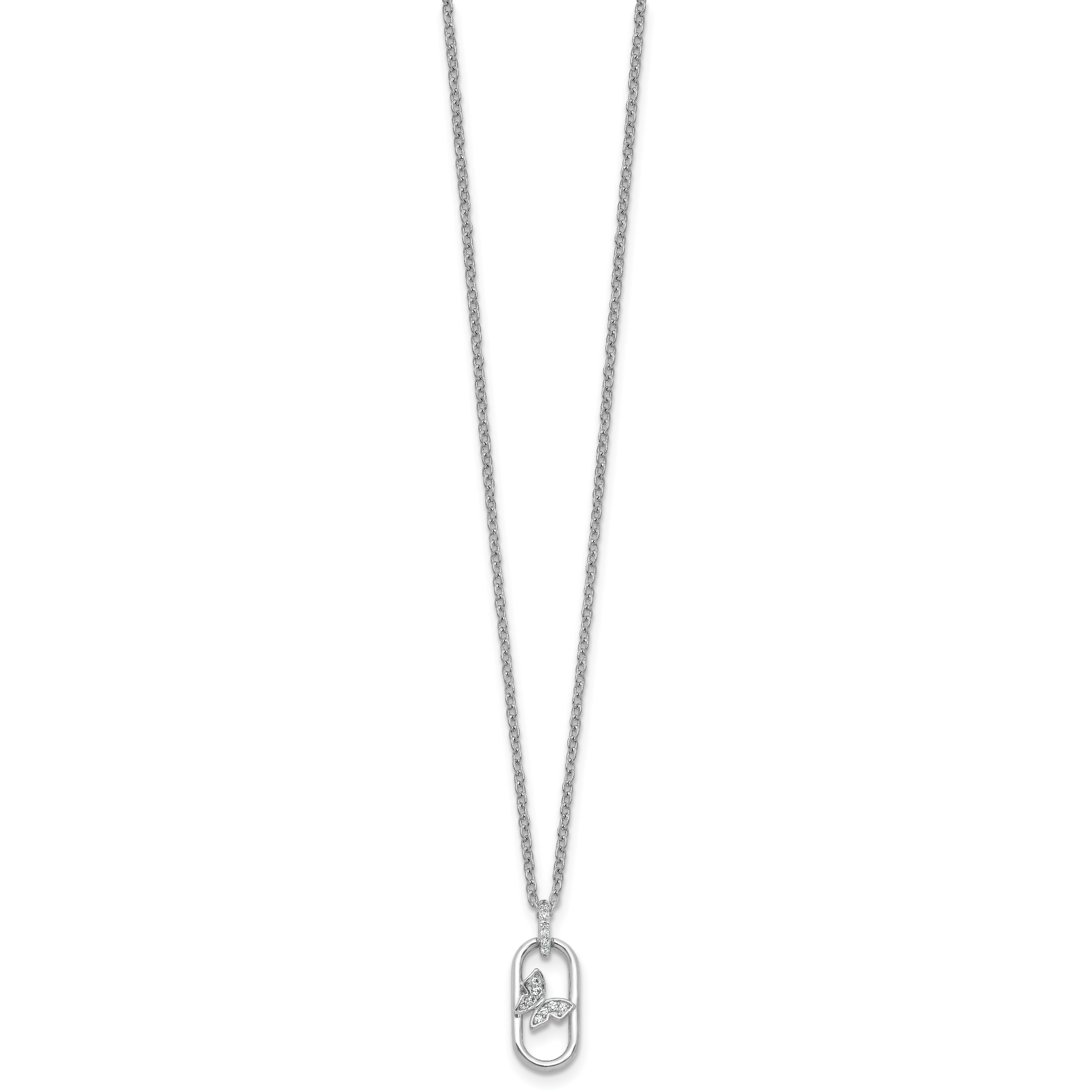 Sterling Silver Rhodium-plated CZ Oval with Butterfly 16 inch with 1.5 inch Extension Necklace Secondary image