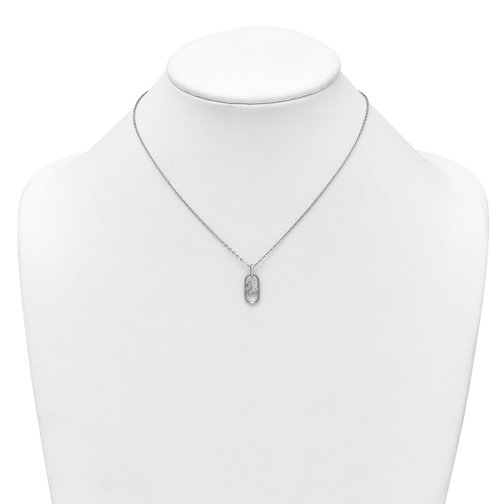 Sterling Silver Rhodium-plated CZ Oval with Butterfly 16 inch with 1.5 inch Extension Necklace