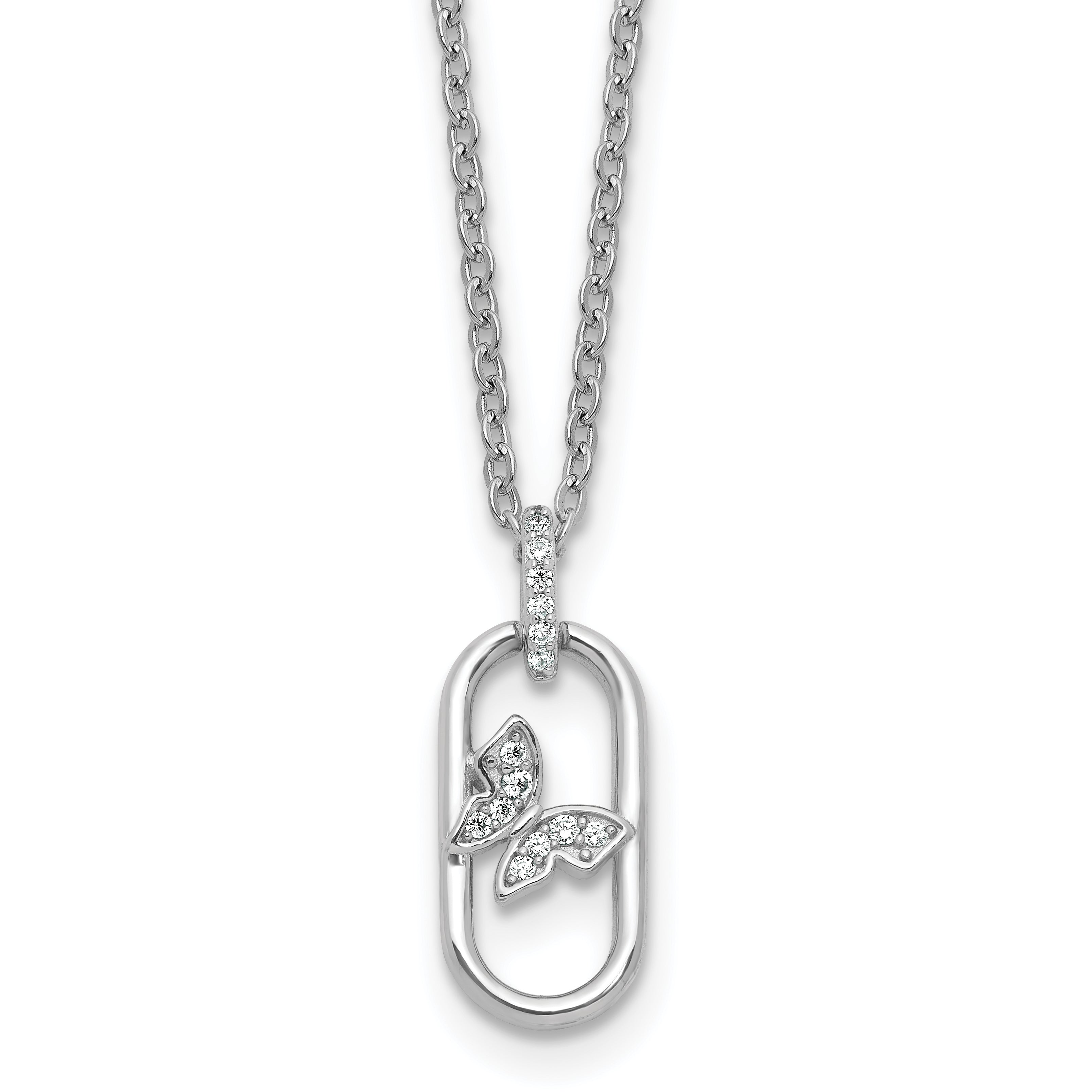 Sterling Silver Rhodium-plated CZ Oval with Butterfly 16 inch with 1.5 inch Extension Necklace Main image