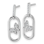 Sterling Silver Rhodium-plated CZ Oval Dangle With Butterfly Post Earrings