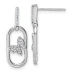 Sterling Silver Rhodium-plated CZ Oval Dangle With Butterfly Post Earrings