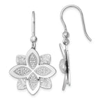 Sterling Silver Rhodium-plated Polished Brushed and Textured Flower Shepherd Hook Dangle Earrings