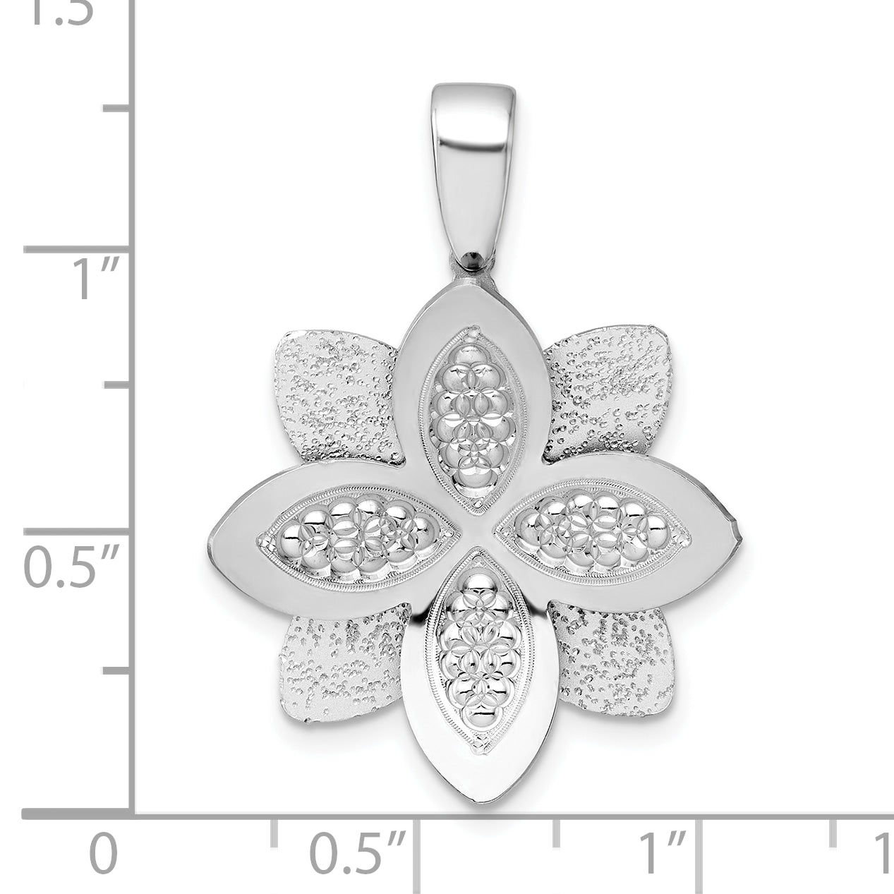 Sterling Silver Rhodium-plated Polished Brushed and Textured Flower Pendant