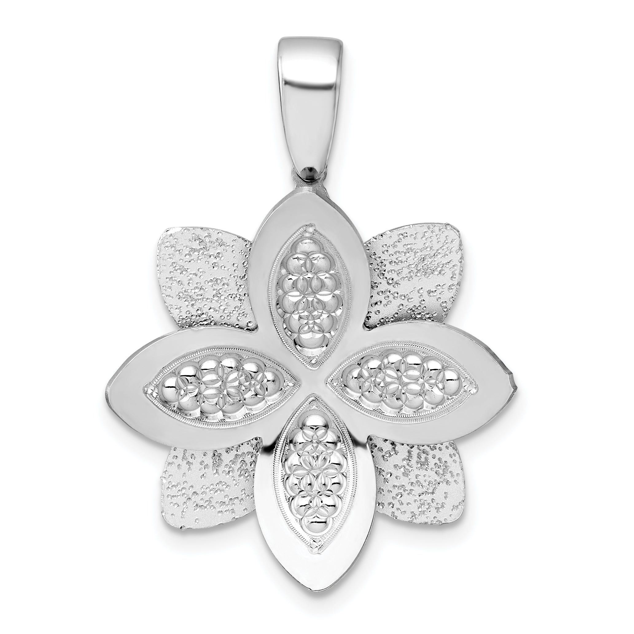 Sterling Silver Rhodium-plated Polished Brushed and Textured Flower Pendant Main image