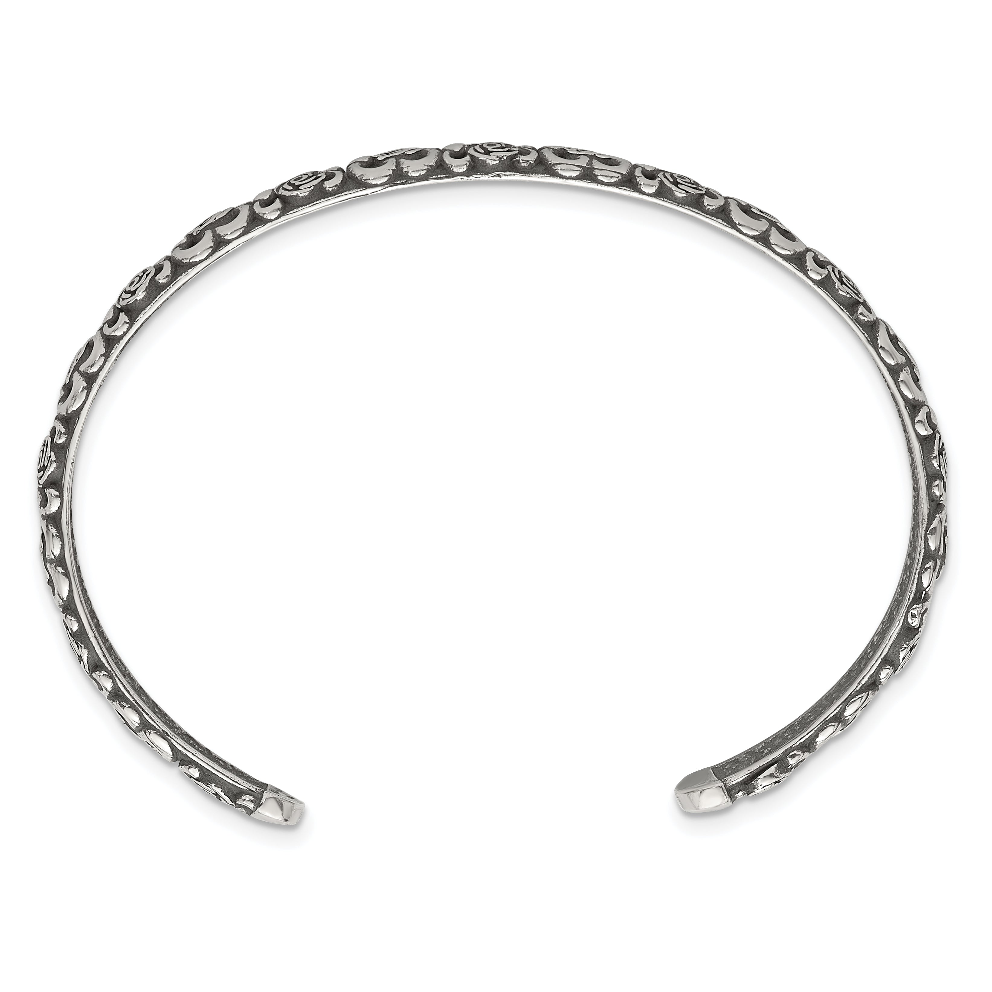 Sterling Silver Antiqued Floral 6.5mm Cuff Bangle Bracelet Secondary image
