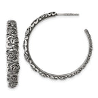 Sterling Silver Antiqued Graduated Floral 5.75 x 32mm C-Hoop Post Earrings