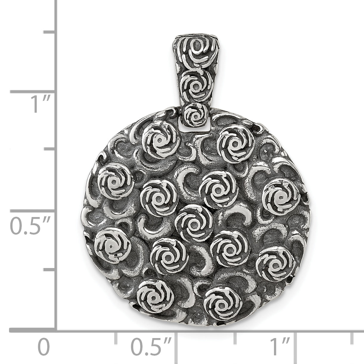 Sterling Silver Antiqued Floral 24mm Round Disc Pendant