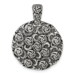 Sterling Silver Antiqued Floral 24mm Round Disc Pendant