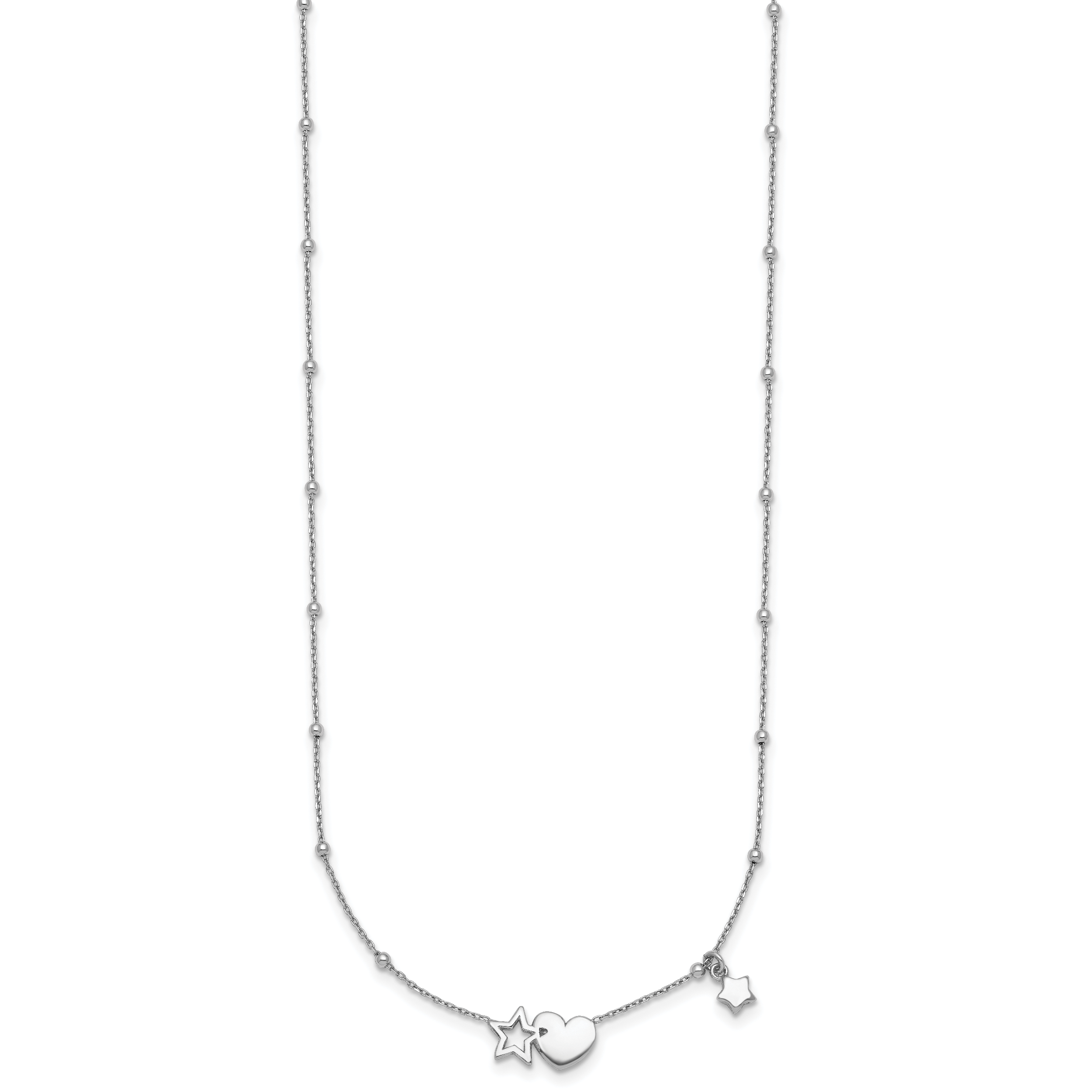 Sterling Silver Rhodium-plated Polished Heart and Stars 16 inch with 2 inch Extender Necklace Secondary image