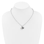 Sterling Silver Rhodium-plated Stars and White Freshwater Cultured Pearl and Black Acrylic Bead 17.75 inch with 2 inch Extender Paperclip Necklace