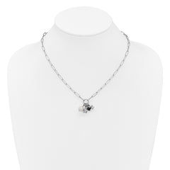 Sterling Silver Rhodium-plated Stars and White Freshwater Cultured Pearl and Black Acrylic Bead 17.75 inch with 2 inch Extender Paperclip Necklace