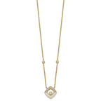 Sterling Silver Gold-tone CZ and Champagne Enamel Square 16 inch with 1.5 inch Extension Necklace
