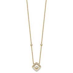Sterling Silver Gold-tone CZ and Champagne Enamel Square 16 inch with 1.5 inch Extension Necklace