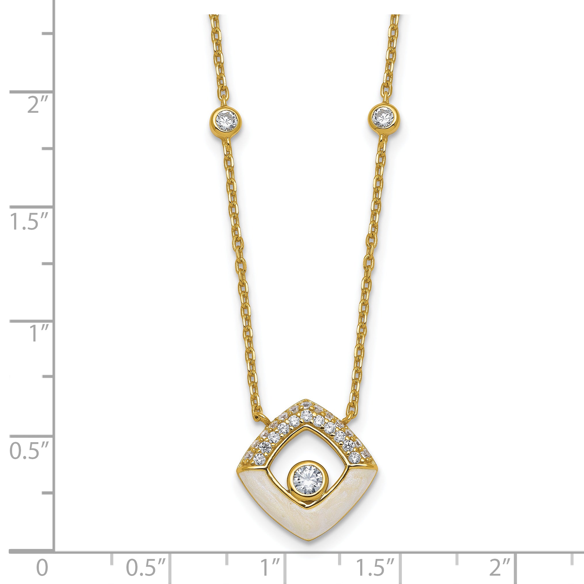 Sterling Silver Gold-tone CZ and Champagne Enamel Square 16 inch with 1.5 inch Extension Necklace
