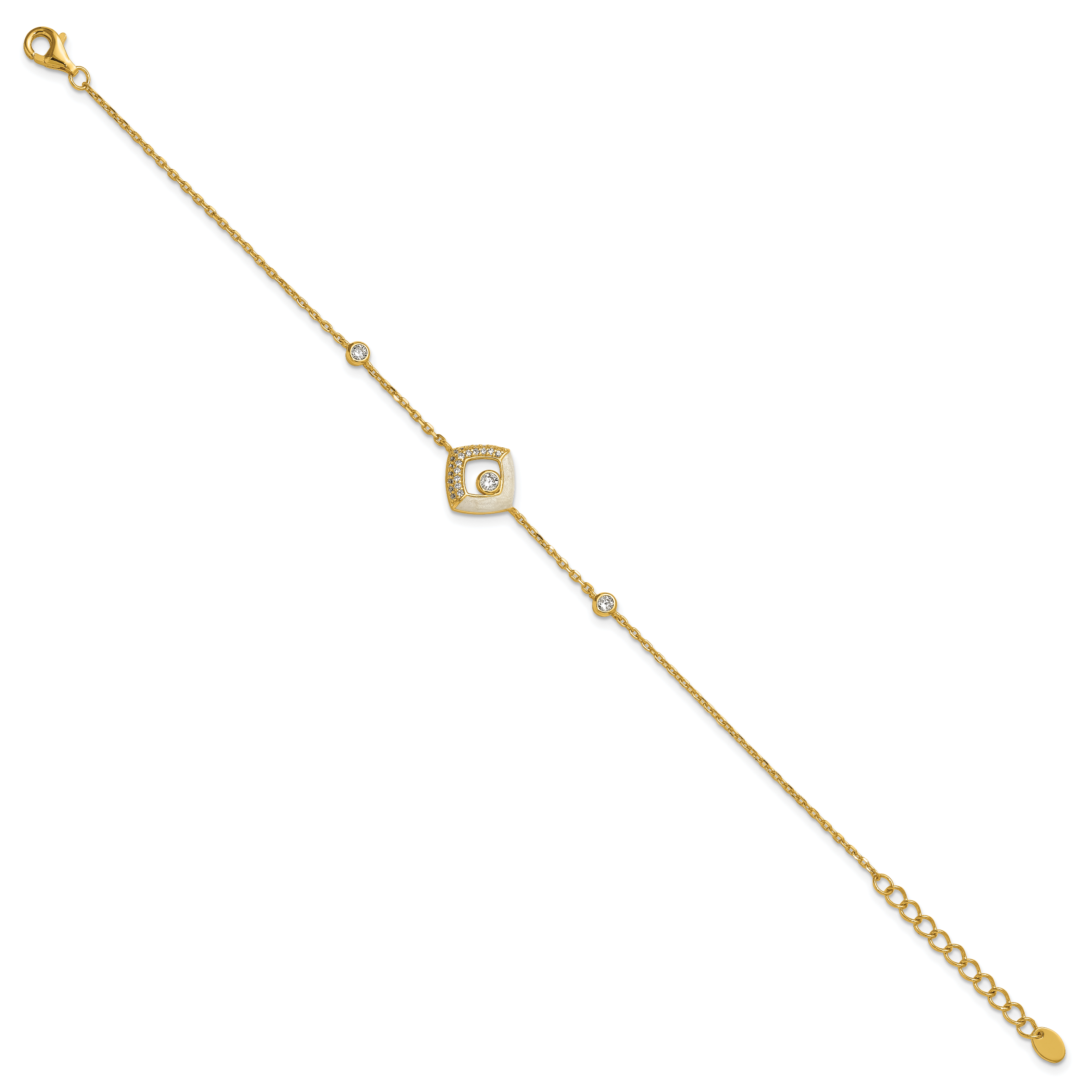 Sterling Silver Gold-tone CZ and Champagne Enamel Square 7 inch with 0.5 inch Extension Bracelet Secondary image