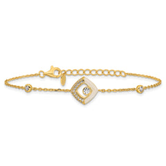 Sterling Silver Gold-tone CZ and Champagne Enamel Square 7 inch with 0.5 inch Extension Bracelet