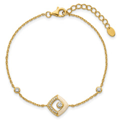 Sterling Silver Gold-tone CZ and Champagne Enamel Square 7 inch with 0.5 inch Extension Bracelet