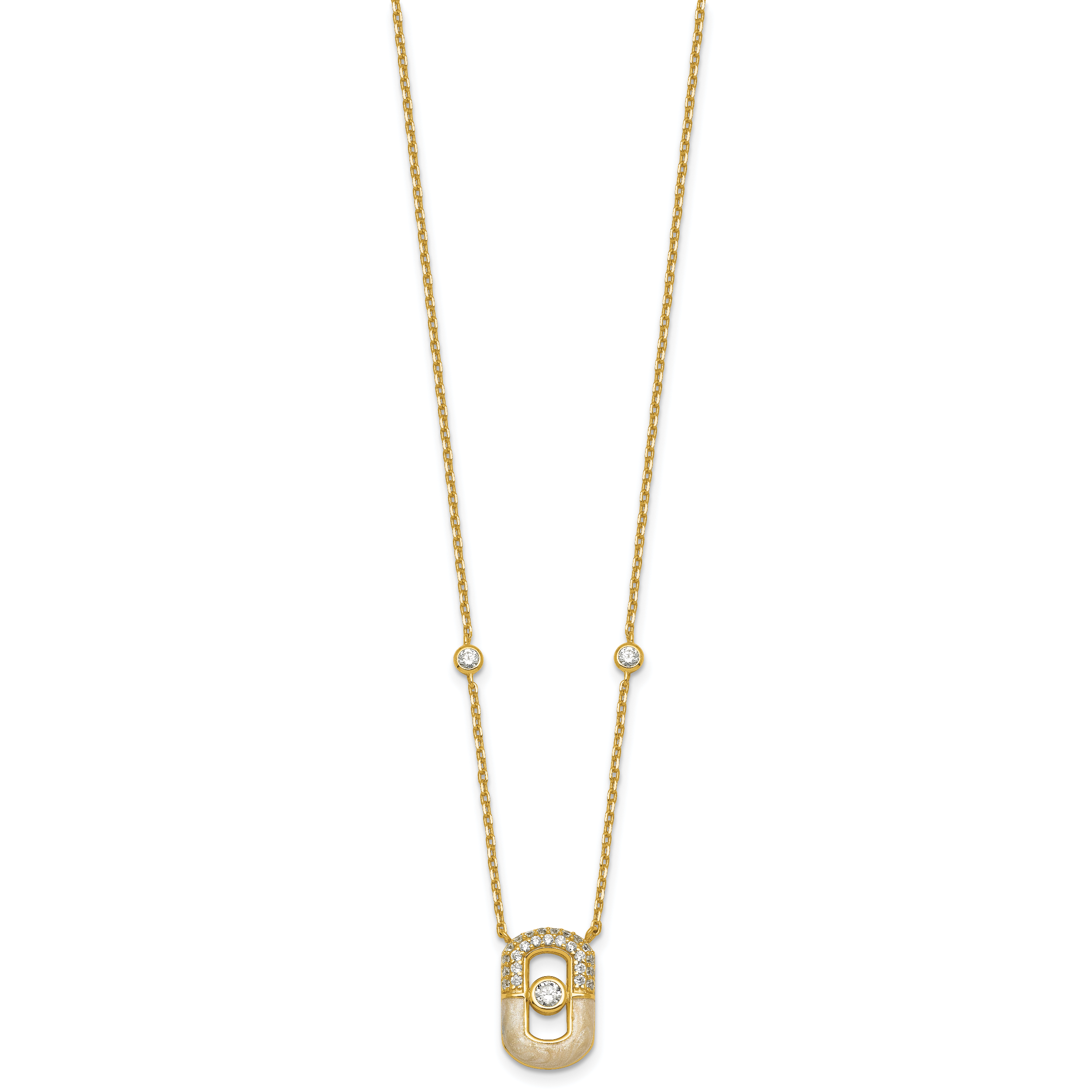 Sterling Silver Gold-tone CZ and Champagne Enamel Rectangle 16 inch with 1.5 inch Extension Necklace Secondary image