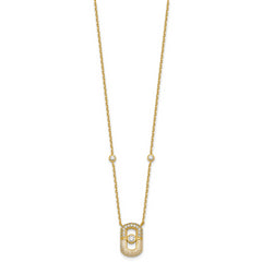 Sterling Silver Gold-tone CZ and Champagne Enamel Rectangle 16 inch with 1.5 inch Extension Necklace